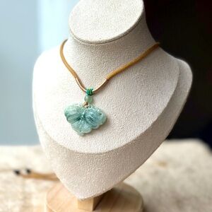 Elegant Jade Butterfly Pendant Necklace type A untreated